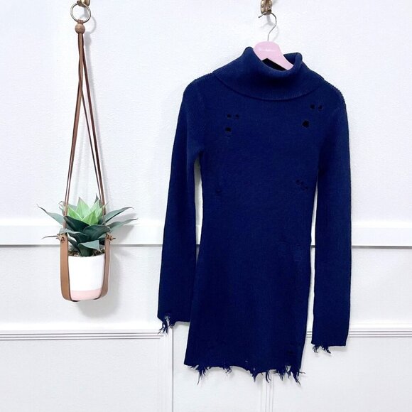 NWT Lovers and Friends Navy Blue Distressed Long Sleeve Keeney Dress Size S - Picture 2 of 8